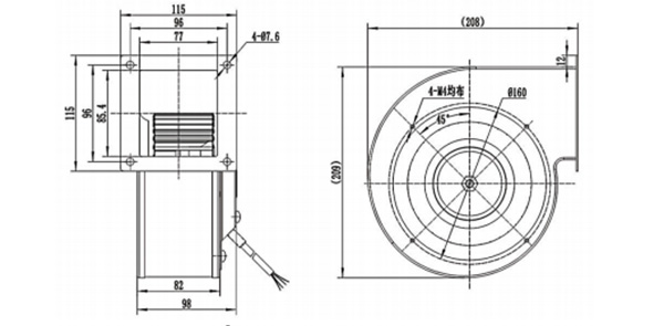 Specification of  DG140A Single Inlet Forward Centrifugal Fans