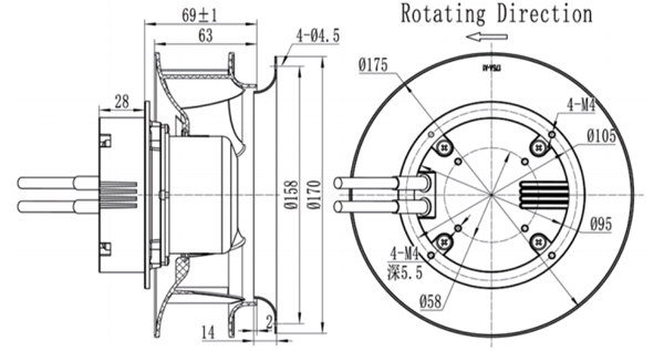 Dimension of BC175A-E072B3 Backward Curved Fan Φ 175-62 Dimension of BC175A-E072B3 Backward Curved Fan Φ 175-62