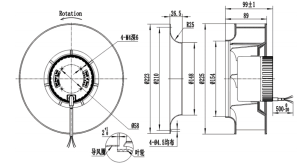 Dimension of BC225A-D092A Backward Curved Fan Φ 225-86 Dimension of BC225A-D092A Backward Curved Fan Φ 225-86