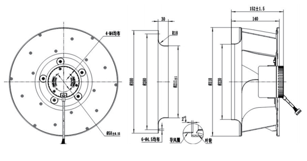 Dimension of BC310A-D092B Backward Curved Fan Φ 310-140 Dimension of BC310A-D092B Backward Curved Fan Φ 310-140
