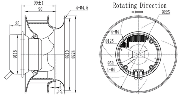 Dimension of BC225A-E092B6 Backward Curved Fan Φ 225-89 Dimension of BC225A-E092B6 Backward Curved Fan Φ 225-89