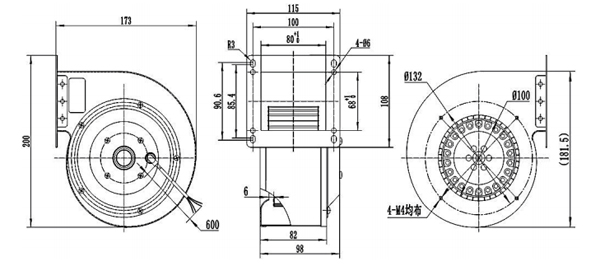 Dimension of DG120B-A092B2 Forward Curved Single Inlet Φ 120-62