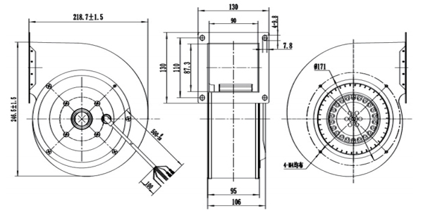 Dimension of DG160B-A092D2-00 Forward Curved Single Inlet Φ 160-62 Dimension of DG160B-A092D2-00 Forward Curved Single Inlet Φ 160-62