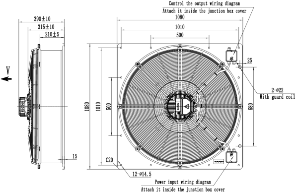 Dimension of AS950A-E200B4-L1 Axial Fan Dimension of AS950A-E200B4-L1 Axial Fan