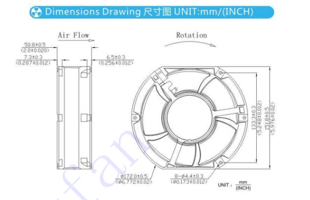Dimension of 17251 Compact Axial Fan Dimension of 17251 Compact Axial Fan